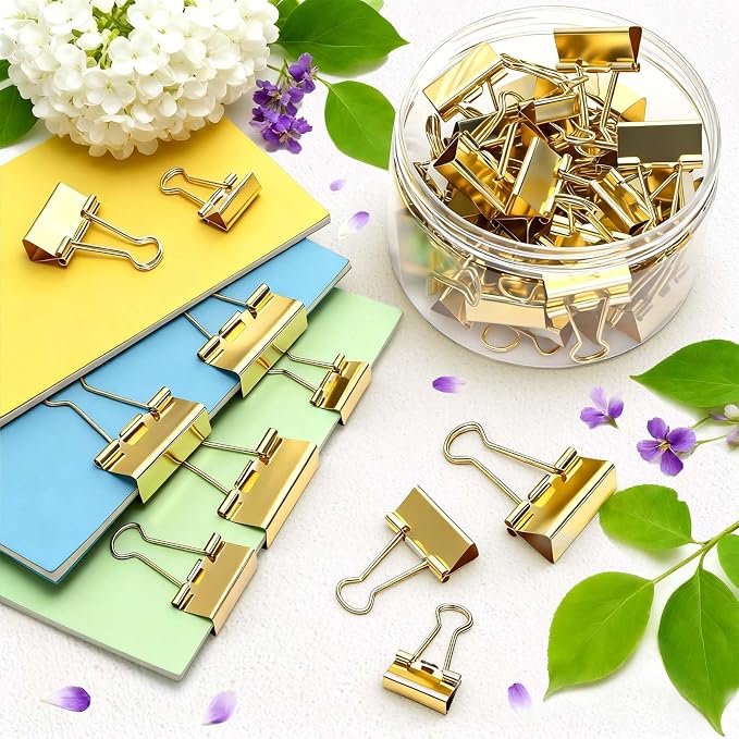 Fasmov 174 Pcs Gold Binder Clips Paper Clamps, Office Clip - Image 7