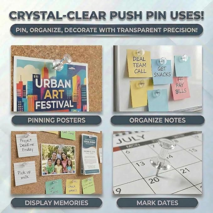 200 Pack Clear Push Pins and Thumb Tacks Combo - Image 6