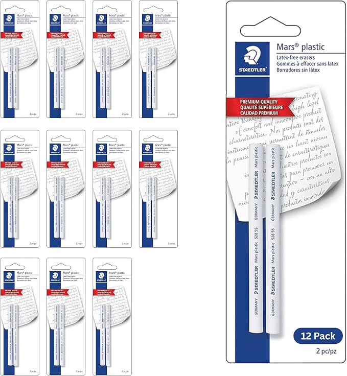 STAEDTLER Mars Plastic Eraser Refills 12-Pack- Latex-Free Erasers, Replacements by Staedtler