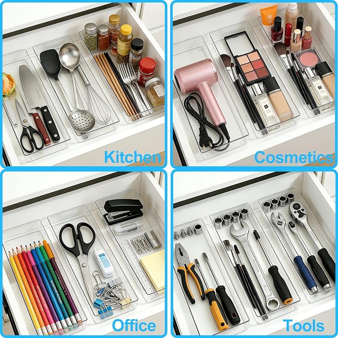14 Pcs Clear Plastic Drawer Organizer Tray - Image 7