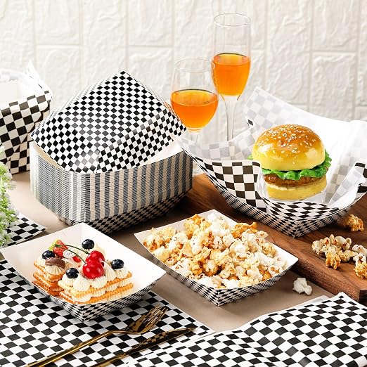 Geosar 100 Pcs Gingham Party Supply Disposable Paper Food Tray Bulk Disposable - Image 4