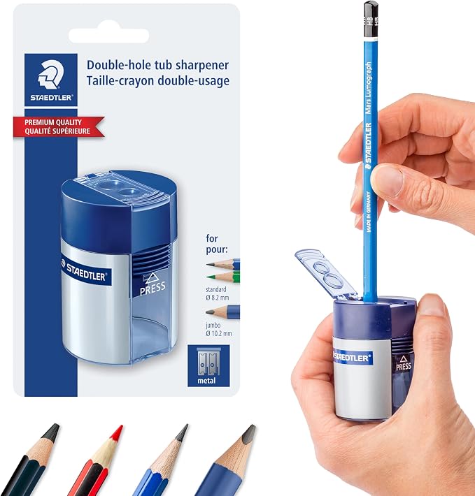 STAEDTLER Double-Hole Tub Pencil Sharpener: Dual Size Manual Sharpener by Staedtler