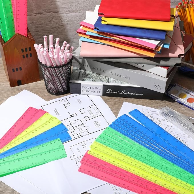 Zonon 50 Pcs 6 Inch/12 Inch Plastic Rulers Bulk Flexible Straight Rulers - Image 2