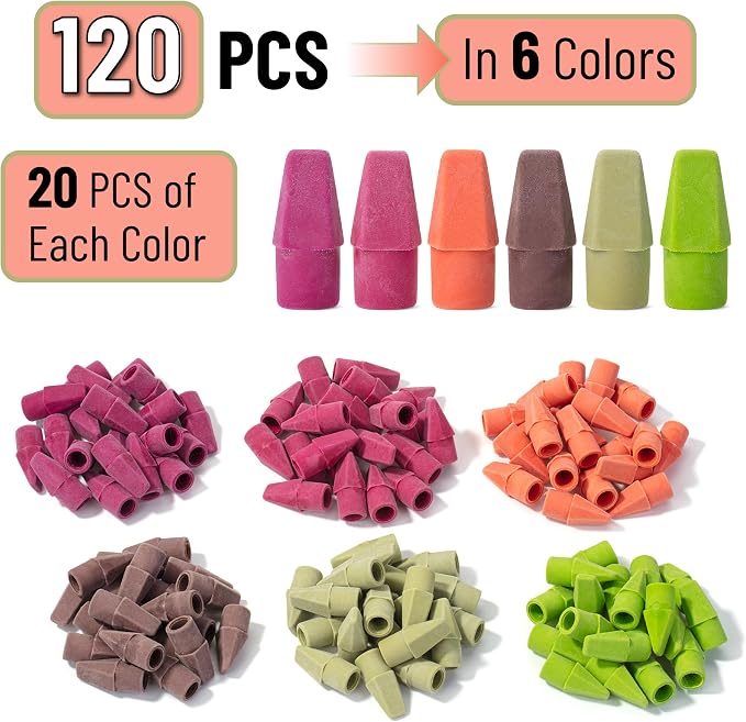 Mr. Pen- Pencil Erasers Toppers, 120 Pack, Late Harvest Color Scheme | Latex - Image 2