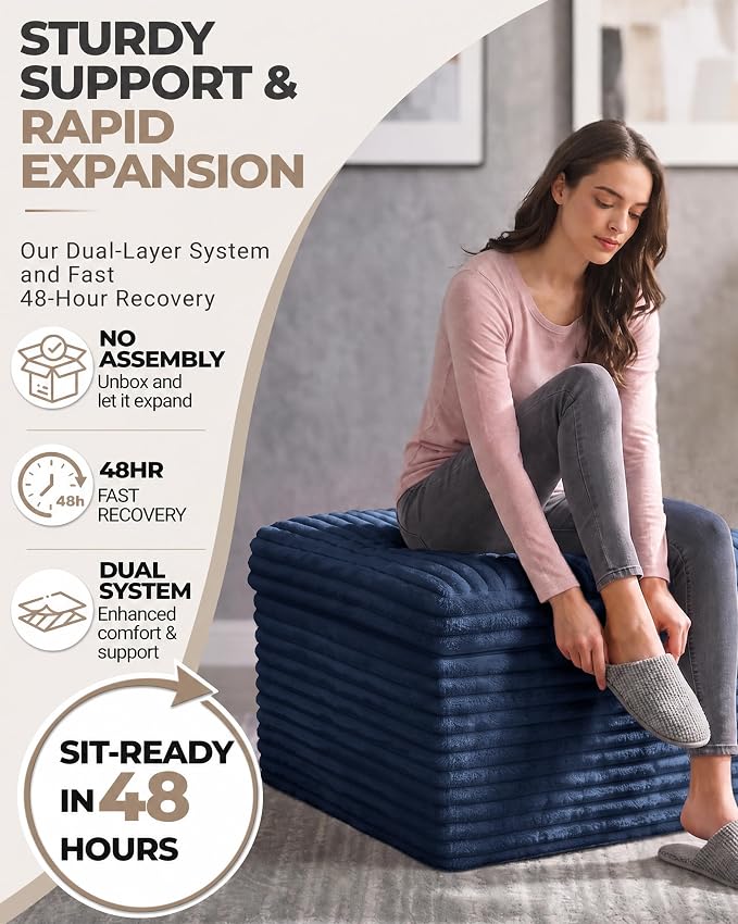 23.6in Pouf Ottoman, Corduroy Ottoman Foot Rest - Image 6