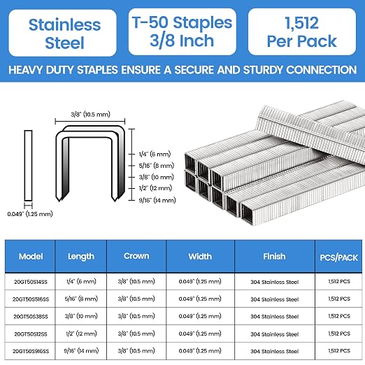 meite T50 Staple Gun Staples Marine, 3/8 Inch 304 Stainless Steel T50 Staples - Image 2