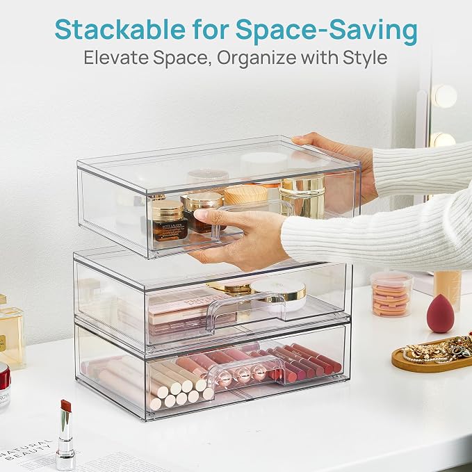 Vtopmart 12.1''W Clear Stackable Storage Drawers, 4 Pack Acrylic Plastic - Image 6