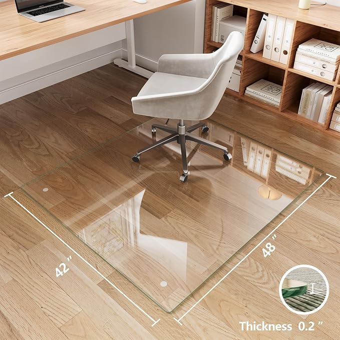 Koonmi Chair Mat for Carpet, Tempered Glass 42"x48" Office Chair Mat, Glass - Image 3