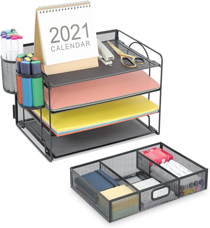 Marbrasse Desk Organizer and Accessories, 4-Tier Paper File Letter Tray - Image 8