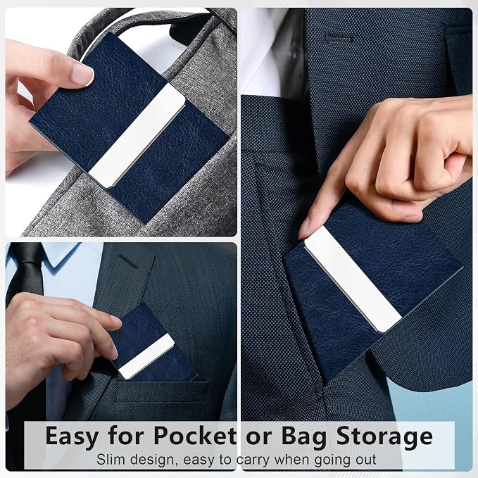 Business Card Holder with Magnetic Closure, Slim Metal PU Business Card Case - Image 7