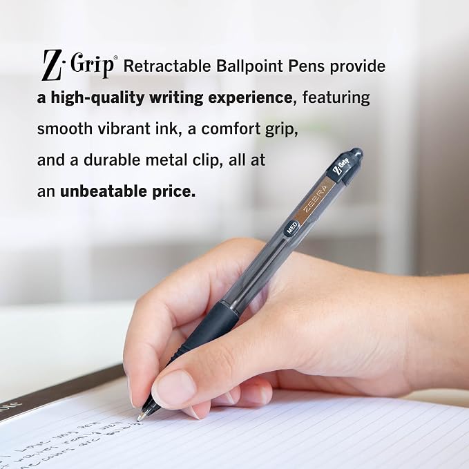 Zebra Pen Z-Grip Retractable Ballpoint Pen, Smooth-Flowing Black/Blue/Red Ink - Image 5