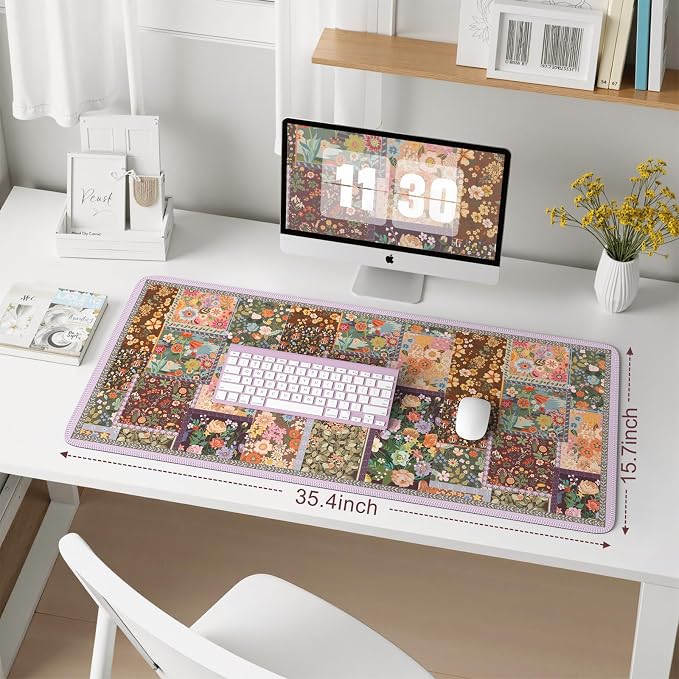 iCasso Floral Desk Pad Mat, Large Mouse Pad, Desk Matt - Image 2