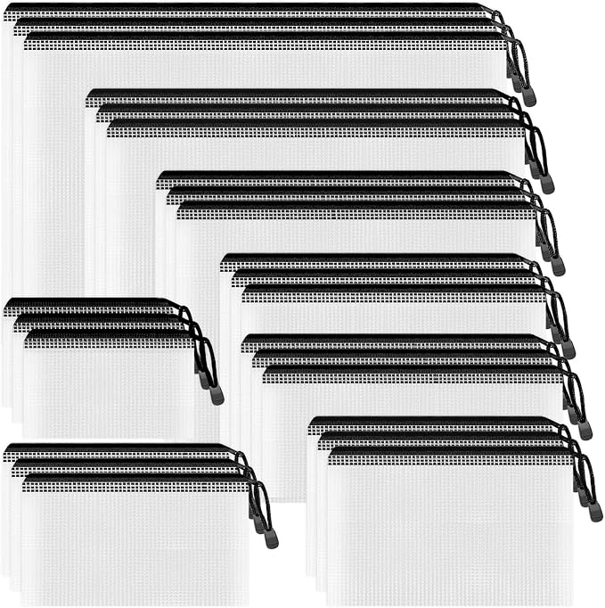 Smarpau 24 Pack 8 Sizes Black Mesh Zipper Pouches by Smarpau