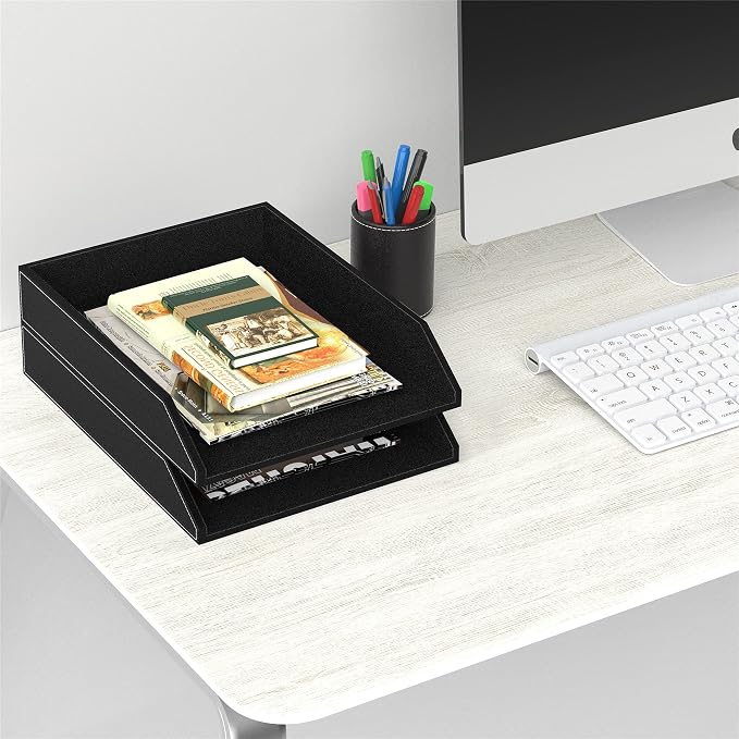 Leather Letter Tray, Thipoten Stackable Desk Organizer Holder - Image 5