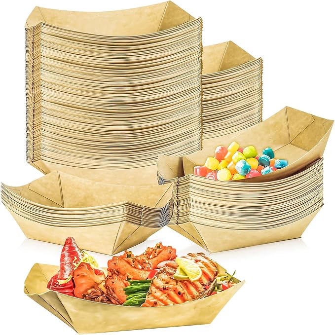 100 Pack 1Lb Paper Food Boat Trays Disposable Paper Boat Plates Containers by MotBach