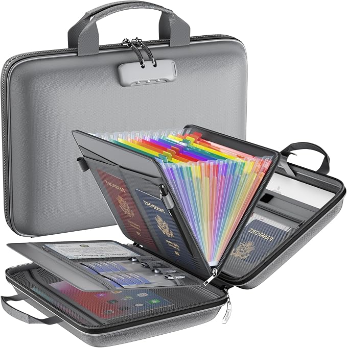 Fireproof File Organizer with Lock, Hard Case Fireproof Document Box with 13 by Tamfile