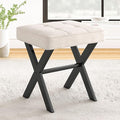 LUE BONA Ottoman Foot Stool Vanity Stool, Square Linen X-Leg Foot Rest Ottoman by LUEBONA