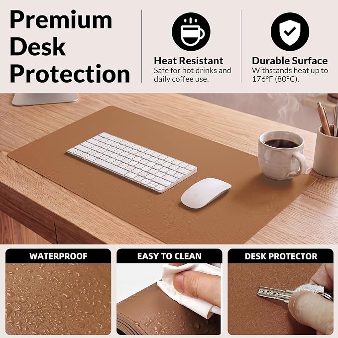 AFIING Leather Desk Mat, 31.5" x 17", Cork Desk Pad Protector | Dual-Sided Cork - Image 7