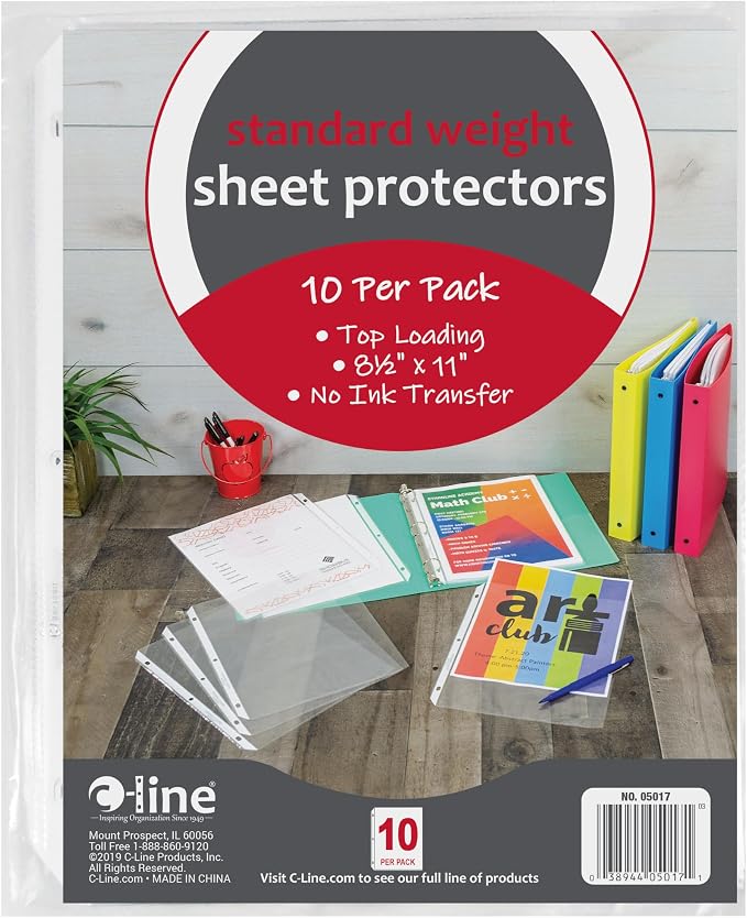 C-Line Top Loading Standard Weight Poly Sheet Protectors, 8.5 x 11 Inches by C-Line
