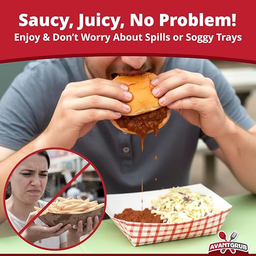 Heavy Duty, Grease Resistant 2 Lb Paper Food Trays 100 Pk. Recyclable, Coated - Image 5