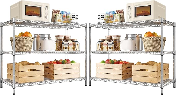 3- Shelf Metal Shelving Unit 35.6Wx14Dx36H, Adjustable Storage Shelves Heavy by Durayloly