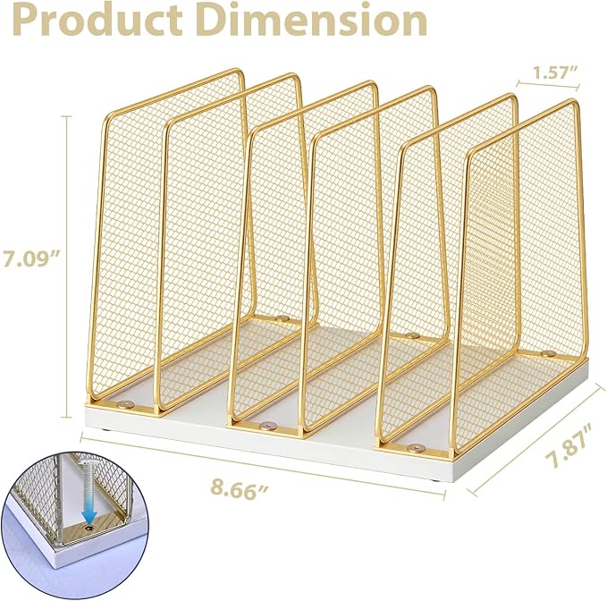 LEKETREE Gold Desk File Organizer, 5-Section Upright File Sorter, Vertical File - Image 6