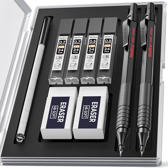 Nicpro 2 PCS Mechanical Pencil 0.5mm & 0.7 mm by Nicpro