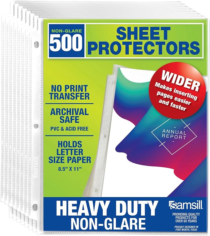 Samsill 500 Pack Heavy Duty Sheet Protectors, 8.5x11 Inch Page Protectors by Samsill