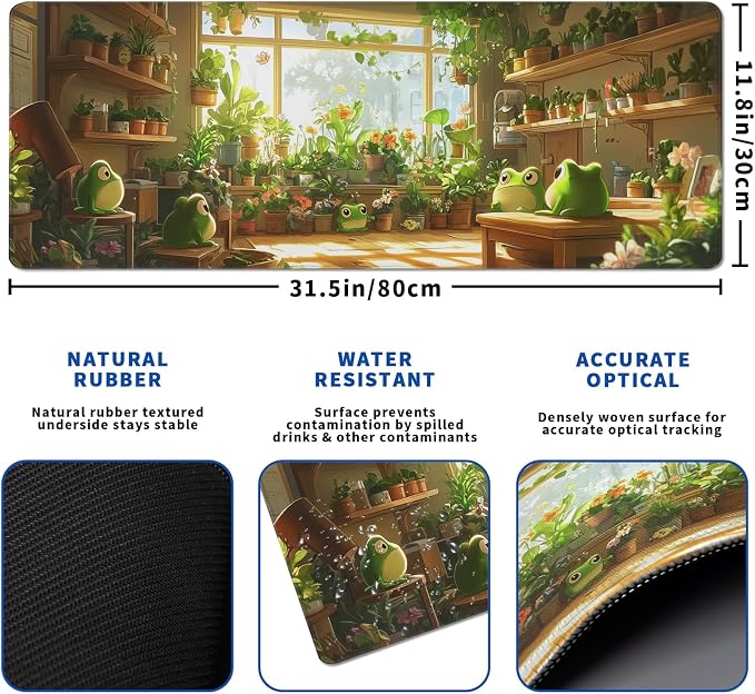 Cute Frogs Green Mouse Pad Abstract Green Mouse Pad 31.5x11.8 Inch Frog Texture - Image 3