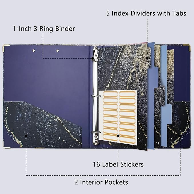 Cute 3 Ring Binder with Clipboard, 1 Inch Round Ring Organizer with 5 Tab - Image 4