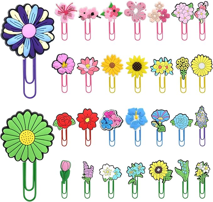 30 PCS Flower Paper Clips Metal Paperclip Large Size Paper Clip Cute Bookmark by Pabucle