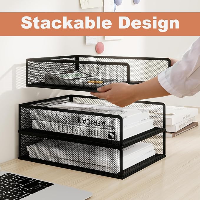 Natwind 3-Tier Stackable Metal Mesh Letter Paper Tray Organizer, Mail Tray - Image 3