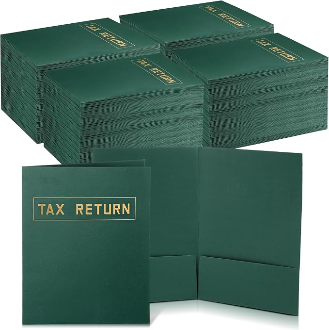Kosiz 200 Pcs Tax Return Folders Bulk 9 x 12 Inch 2 Pocket Gold Foil Stamped by Kosiz
