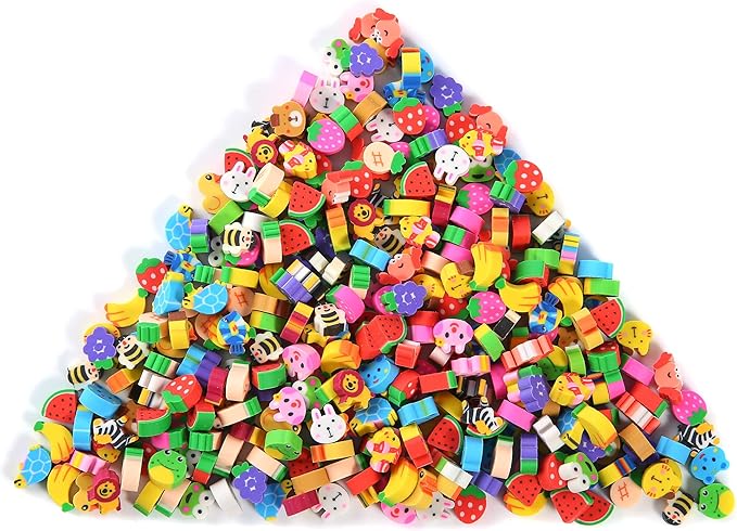300 Pieces Mini Erasers for Kids, Bulk Small Animal Fruit Pencil Erasers by TDOCK