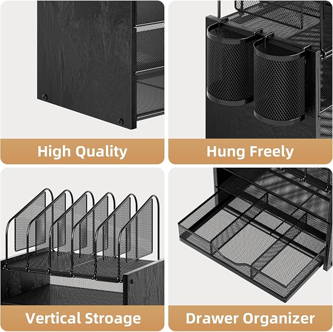 Marbrasse Desk organizer with Drawer, 4-Tier Wooden File Organizer with 5 - Image 2