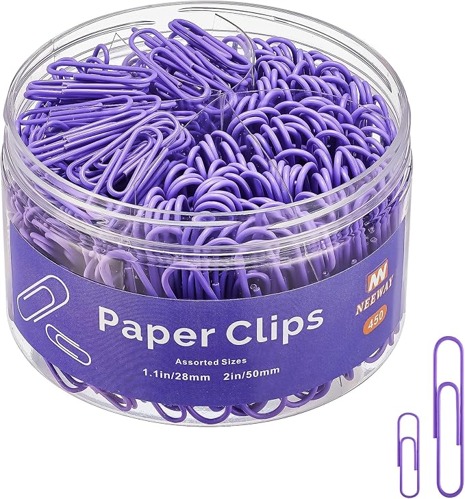 NEEWAY 450pcs Paper Clips Assorted Sizes, Small and Large Paper Clips, Coated by NEEWAY