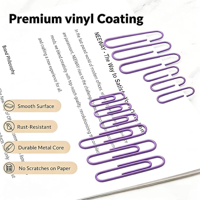 NEEWAY 450pcs Paper Clips Assorted Sizes, Small and Large Paper Clips, Coated - Image 5