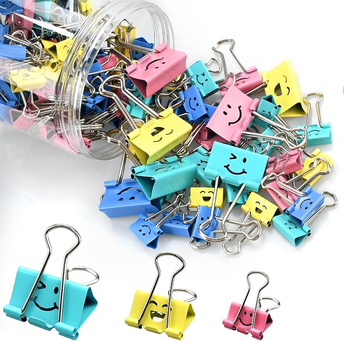 100 Pack Binder Clips Paper Clamps Assorted Sizes and Colors Cute Binder Clips by koorito