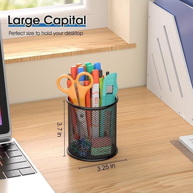 MaxGear Pen Holder for Desk 3 Pack, Mesh Metal, Non-Slip EVA Pad, 3.7’’ Tall | - Image 5