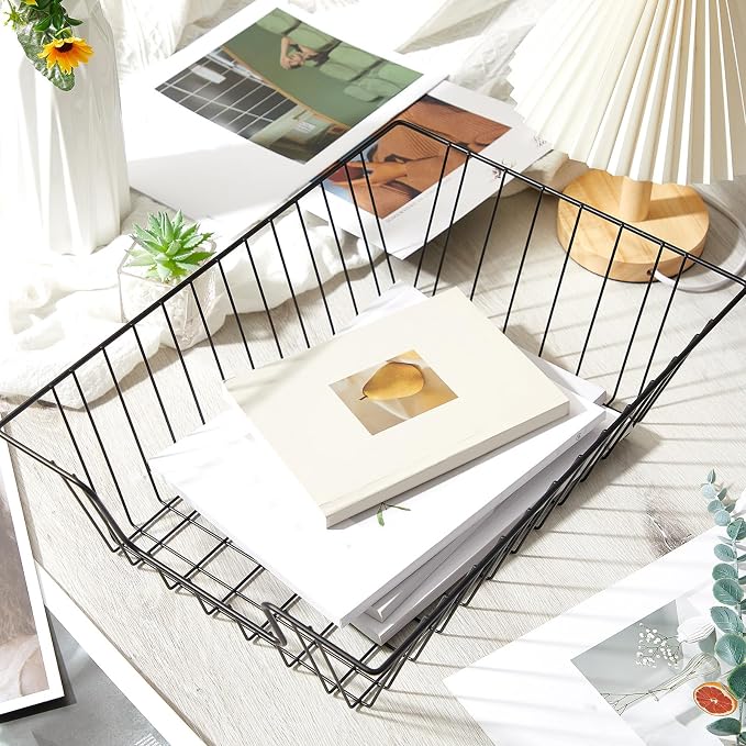 Yeaqee 12 Pcs Letter Tray Wire Paper Trays Black Stackable File Desk Organizer - Image 2