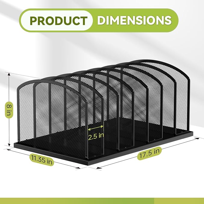 MINDEPOT Desk File Organizer 7 Sections Upright Mesh File Sorter Organizer - Image 2