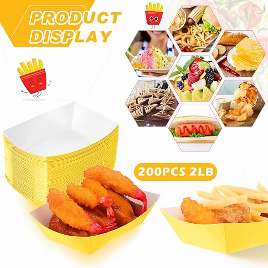 Yinkin 200 Pcs Paper Boat Disposable Graduation Food Trays Nacho Trays Kraft - Image 3