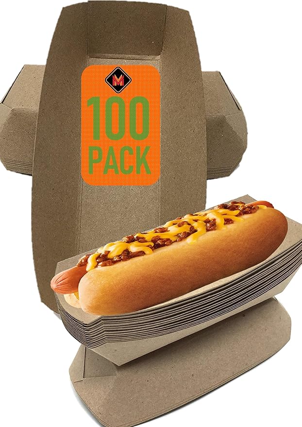 Mr Miracle 7 Inch Paper Hot Dog Tray in Kraft Paper. Pack of 100. Disposable by MrMiracle