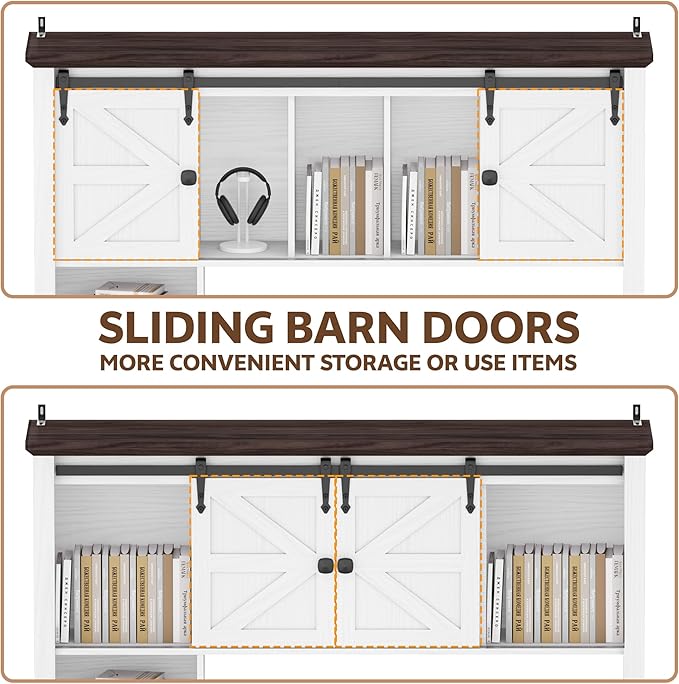 Large Desktop Bookshelf with Sliding Barn Door, 47.2''W Desk Shelf Display Rack - Image 7