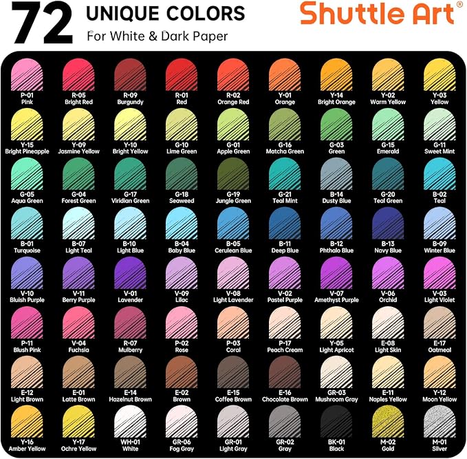 Shuttle Art Colored Pens, 72 Vibrant Colors Cute Journal Pens 0.6mm Fine Point - Image 3