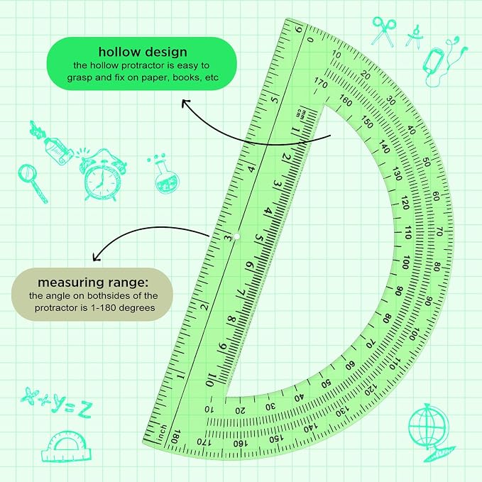Zonon 2 Pcs 12 Inch Clear Ruler and 6 Inch Plastic Protractor Set, Dual Scale - Image 3