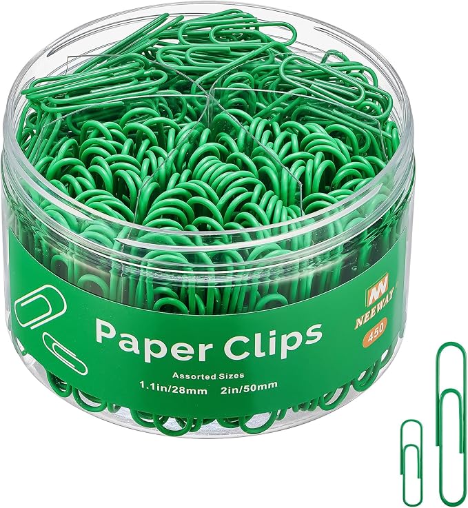 NEEWAY 450pcs Paper Clips Assorted Sizes, Small and Large Paper Clips, Coated by NEEWAY
