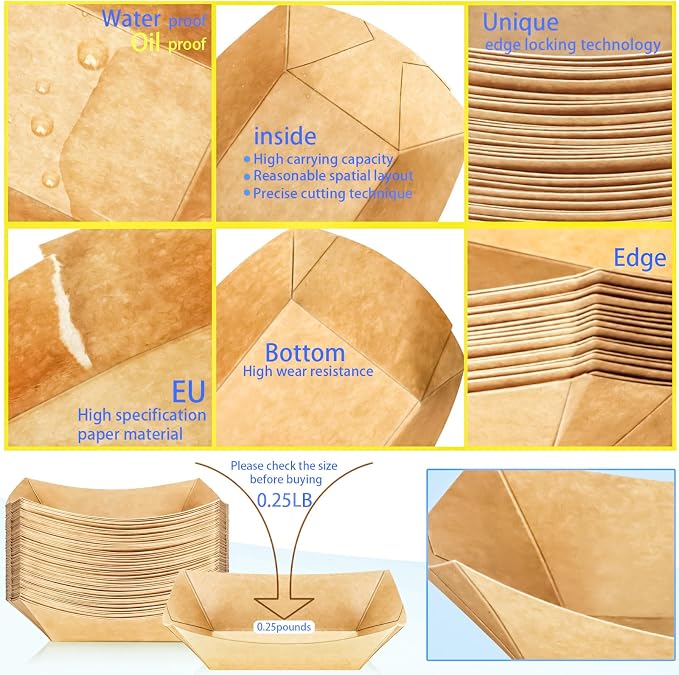 400 Pack 1/4Lb Paper Food Boat Trays Disposable Small Paper Boats Plates - Image 3