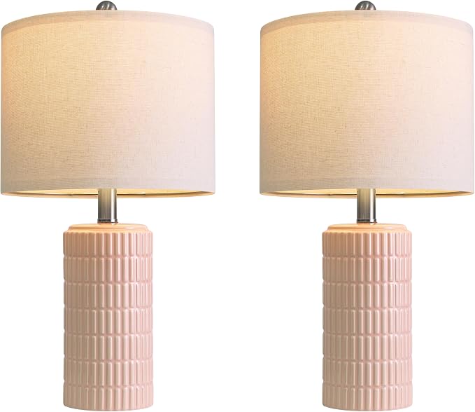 PoKat 20.75" Pink Ceramic Table Lamps Set of 2, Small Modern Bedroom Lamps - Image 7