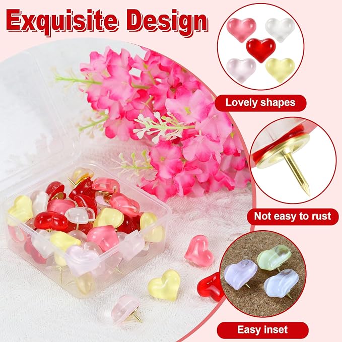 50 Pack Clear Love Decorative Push Pins, Thumb Tacks - Image 2